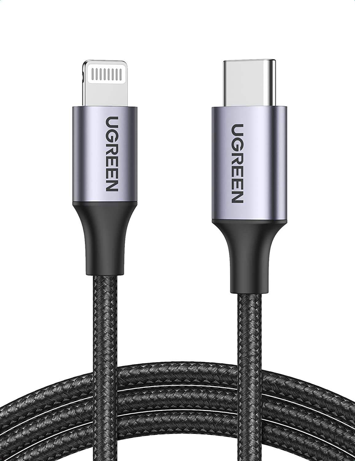 Lieve inflatie Verscherpen UGREEN USB C to Lightning Kabel - 2M - Zwart - MFi Gecertificeerd Nylon PD  Oplader Kabel - Kabelman