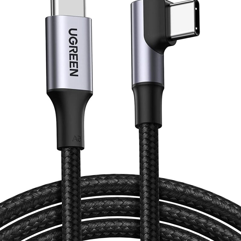 Ugreen 1M 90 degree black USB type C 2.0 to Angled USB type C M-M Cable Aluminium Shell USB kabel – Zwart,Grijs