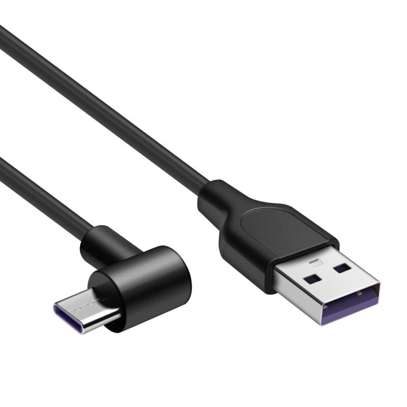 USB C laadkabel – 3A – USB C naar USB A kabel – Haaks – Zwart – 1 meter