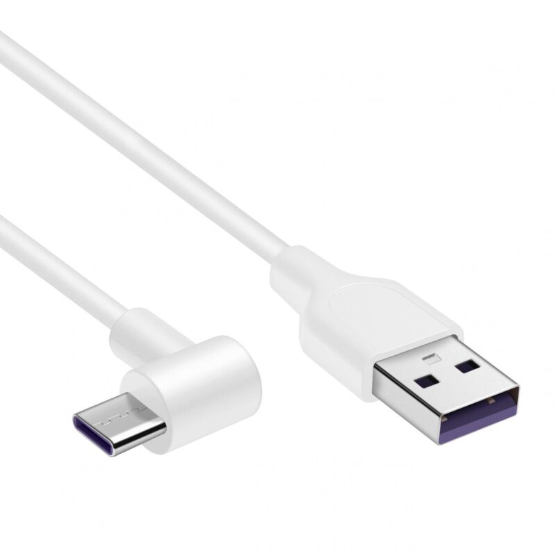 USB C snellaadkabel – 5A – USB A naar C – Haaks – Fast Charging – Wit – 1 meter – Allteq