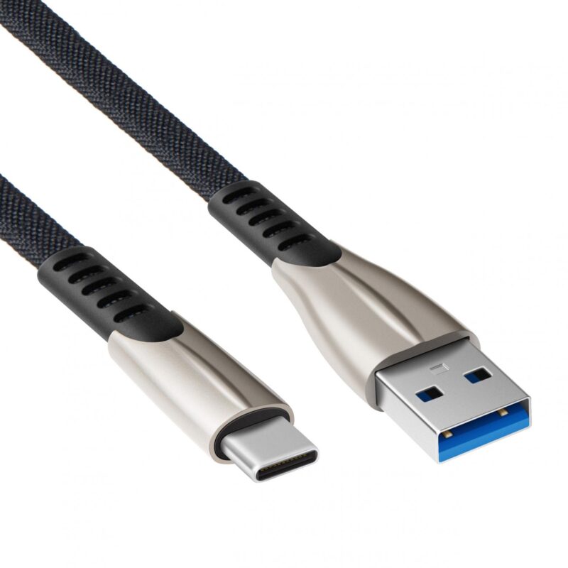 USB C snellaadkabel – USB A naar C – Nylon gevlochten mantel – Zwart – 0.5 meter – Allteq