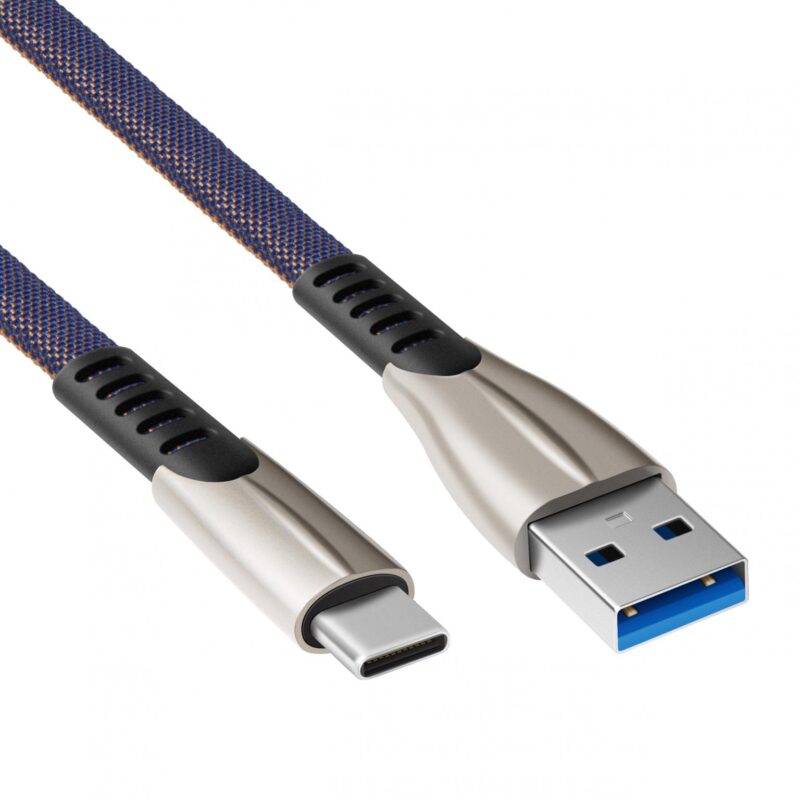 USB C kabel – 5A – USB A naar C – Fast Charging – Nylon mantel – Blauw – 1 meter – Allteq