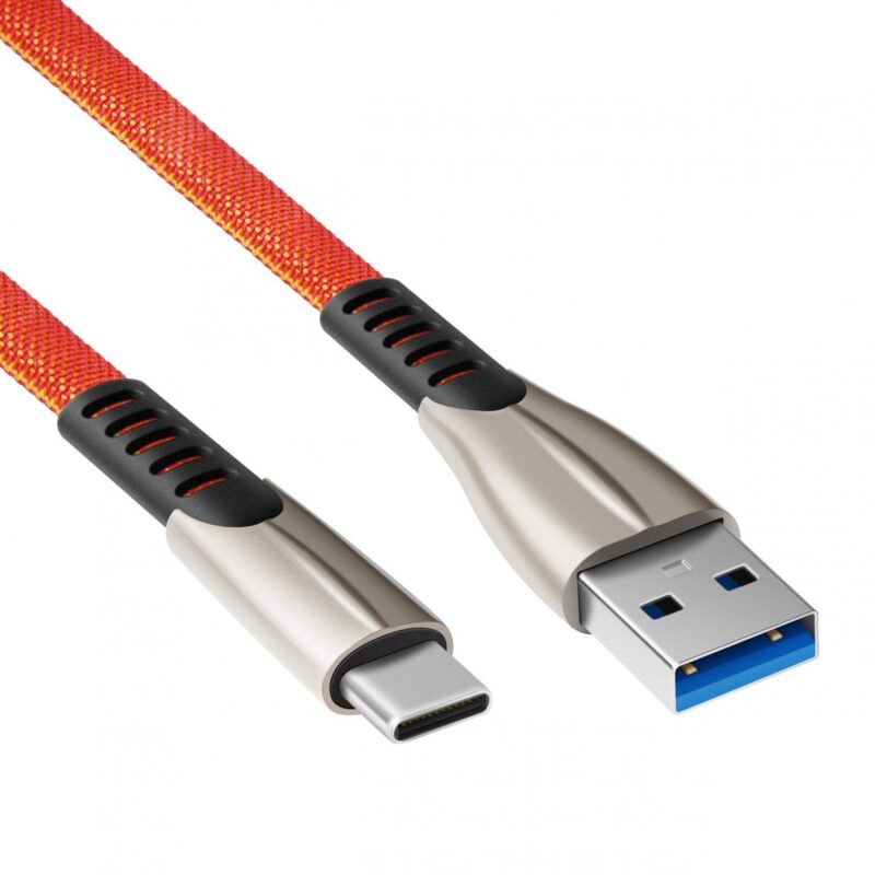 USB C kabel – 5A – USB A naar C – Fast Charging – Nylon mantel – Rood – 1 meter – Allteq