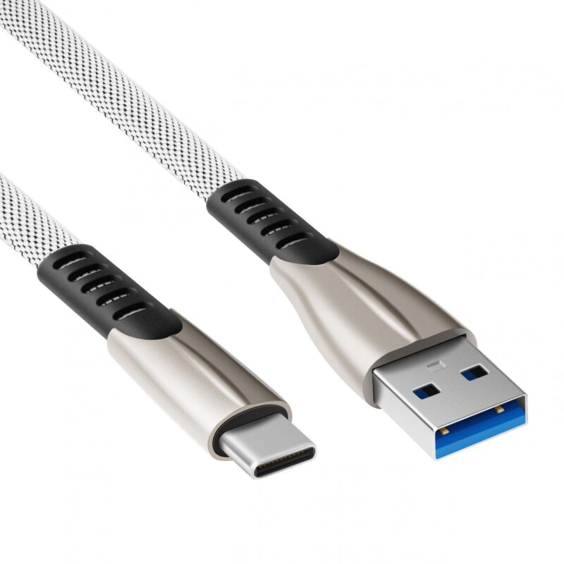 USB C kabel – 5A – Nylon gevlochten mantel – Wit – 1.5 meter – Allteq