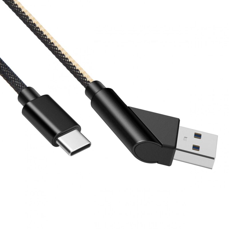 USB C laadkabel – USB A naar C – Haaks – Nylon mantel – Zwart-Wit- 0.5 meter – Allteq