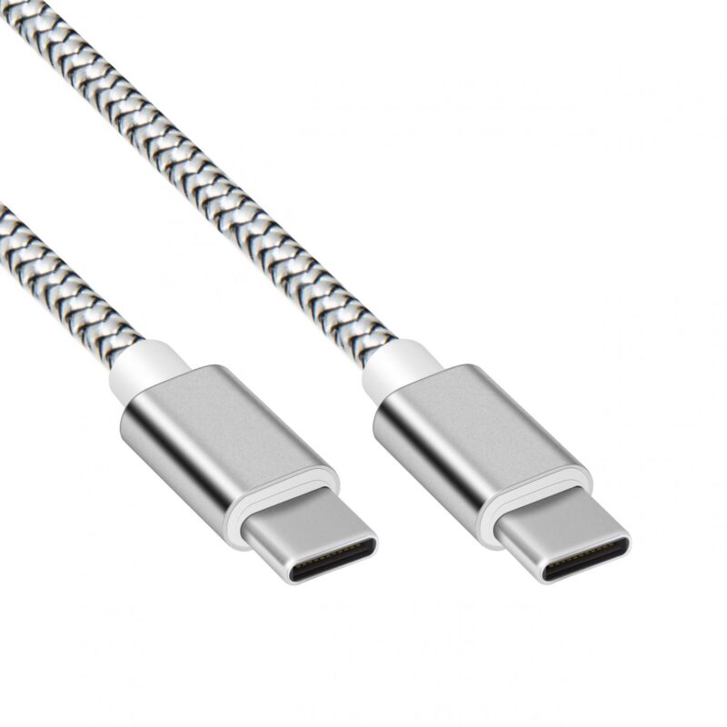 USB C laadkabel – 3A – USB C naar C – Nylon gevlochten mantel – Grijs – 0.5 meter – Allteq