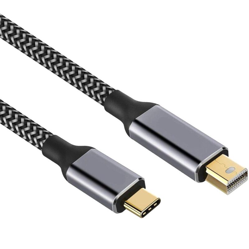 USB C naar Mini DisplayPort kabel – 3840 x 2160 (60Hz) – Nylon mantel – Grijs – 0.5 meter – Allteq
