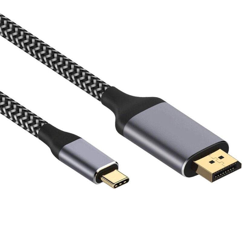 USB C naar DisplayPort kabel – 1.2 – 4K (60Hz) – Gevlochten mantel – Grijs – 0.5 meter – Allteq