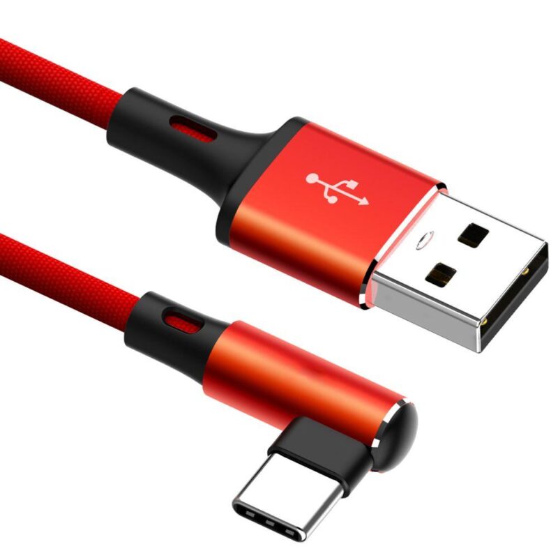 USB C kabel – 2.0 – 4.8 Gb/s overdrachtssnelheid – Nylon mantel – Rood – 0.5 meter – Allteq