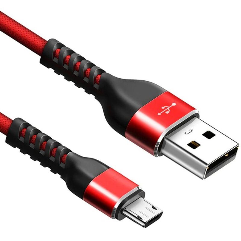 Micro USB kabel – 2.0 – 5 Gb/s overdrachtssnelheid – Nylon mantel – Rood – 1.5 meter – Allteq