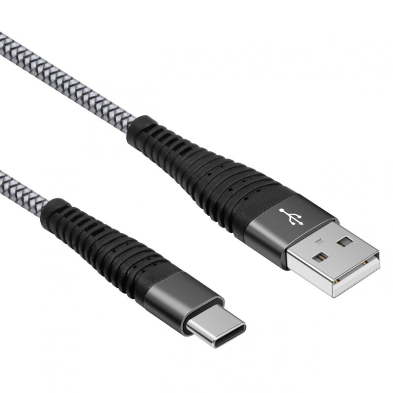 USB C laadkabel – USB C naar USB A – Nylon gevlochten mantel – 5 GB/s – Grijs – 2 meter – Allteq