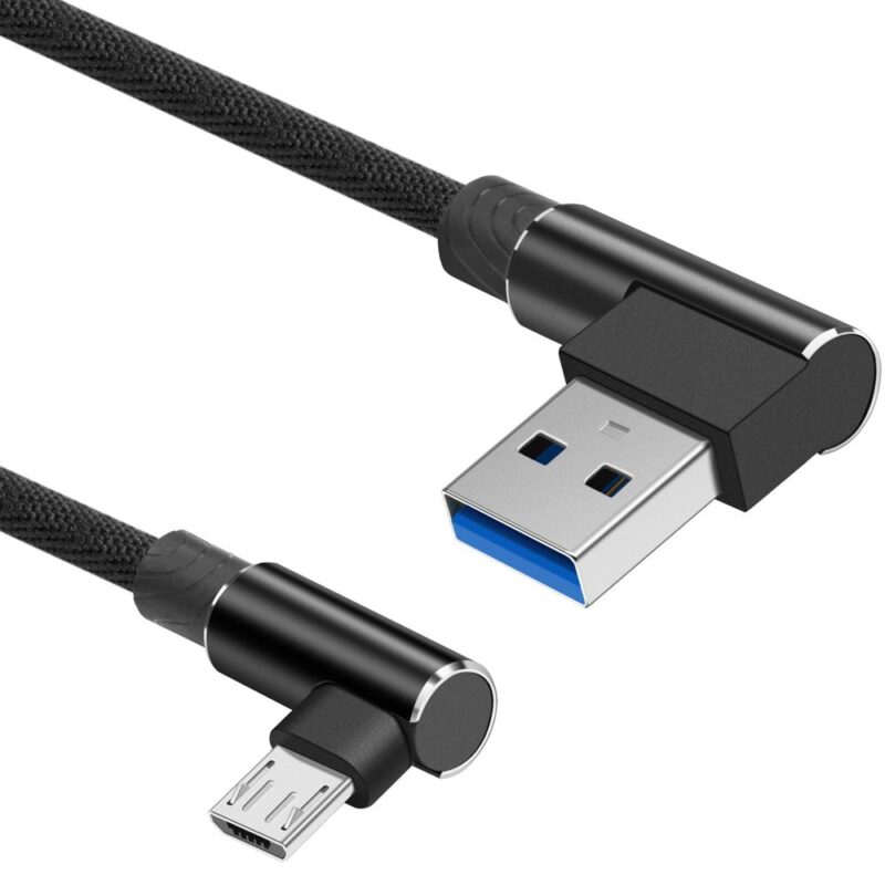 USB kabel – Micro USB naar USB A – 2.0 – Nylon mantel – 5 GB/s – Zwart – 3A – 0.5 meter – Allteq