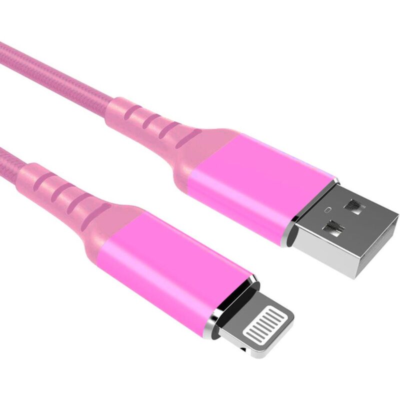 USB A naar Lightning kabel – 2.0 – Apple MFI gecertificeerd – Nylon mantel – Roze – 0.5 meter – Allteq