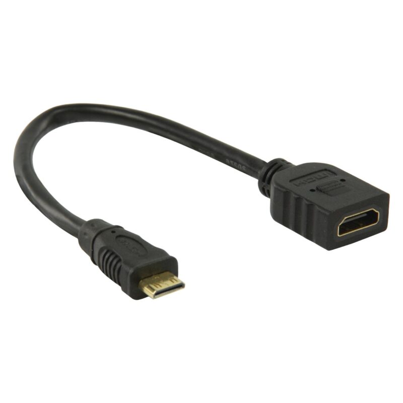 HDMI kabel – Mini HDMI type-C – 10.2 Gbps – 4K@30 Hz – Male to Female – 0.2 Meter – Zwart – Allteq