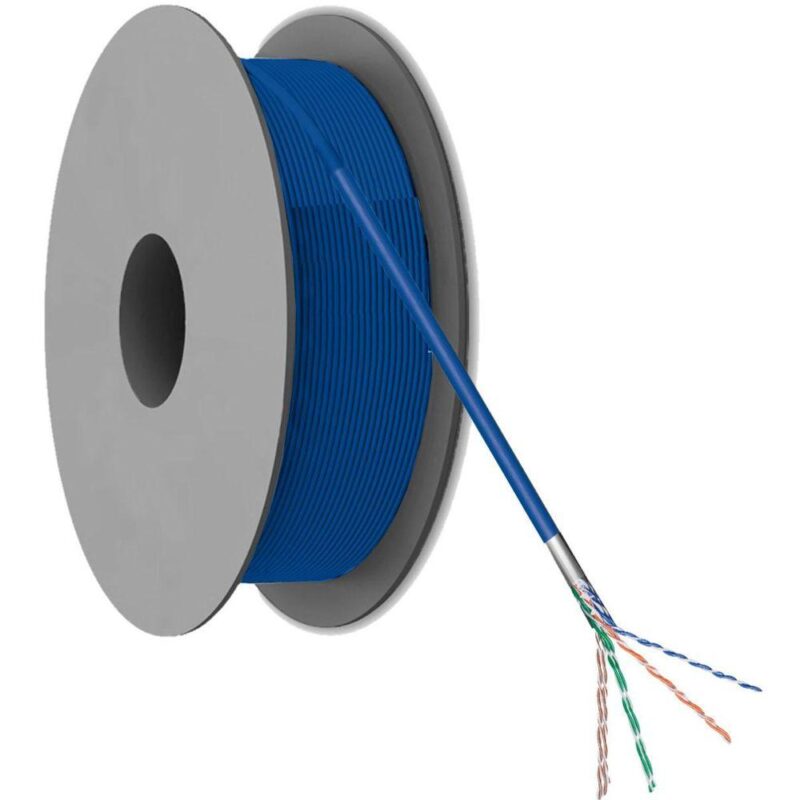 Netwerkkabel | Cat 5e | F/UTP | Flexibele kern | CCA | 5.3mm | 100 meter | PVC | Op rol | Blauw | Allteq