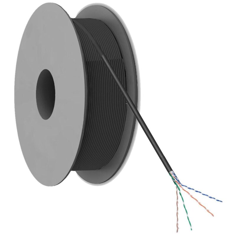 Netwerkkabel – Cat 5e – U/UTP – Flexibele kern – CCA – 5.2mm – 100 meter – PE – Op rol – Zwart- Allteq