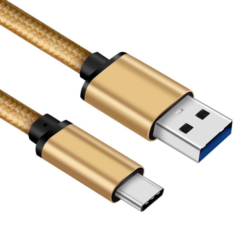 USB C kabel – C naar A – Nylon mantel – Goud – 0.5 meter – Allteq