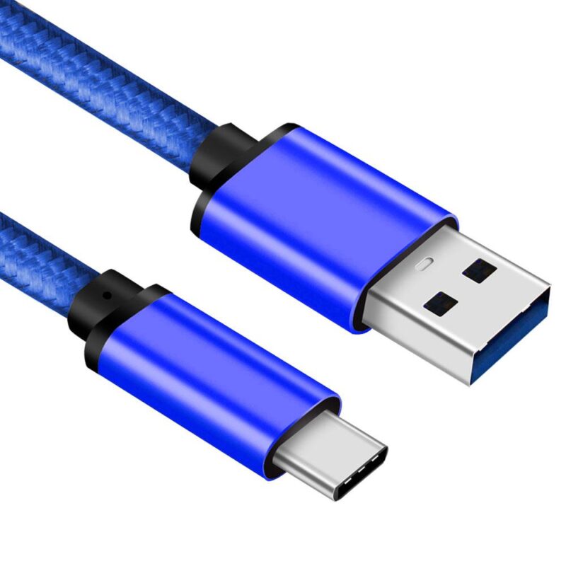 USB C kabel – C naar A – Nylon mantel – Blauw – 3 meter – Allteq