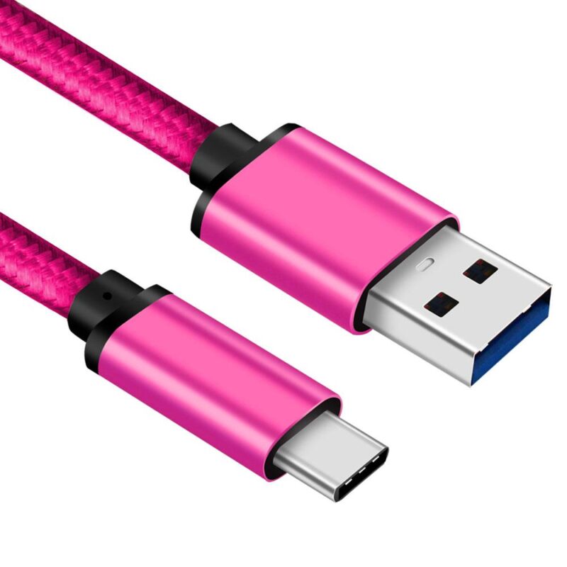 USB C kabel – C naar A – Nylon mantel – Roze – 1 meter – Allteq