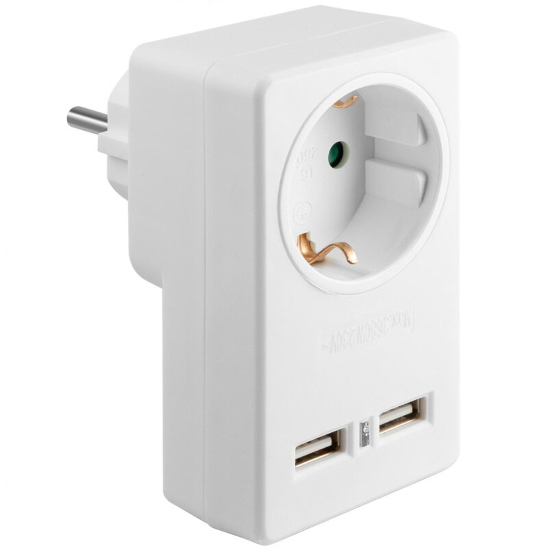 Allteq – USB stopcontact – Doorvoerstekker – USB lader – 2x USB – Wit