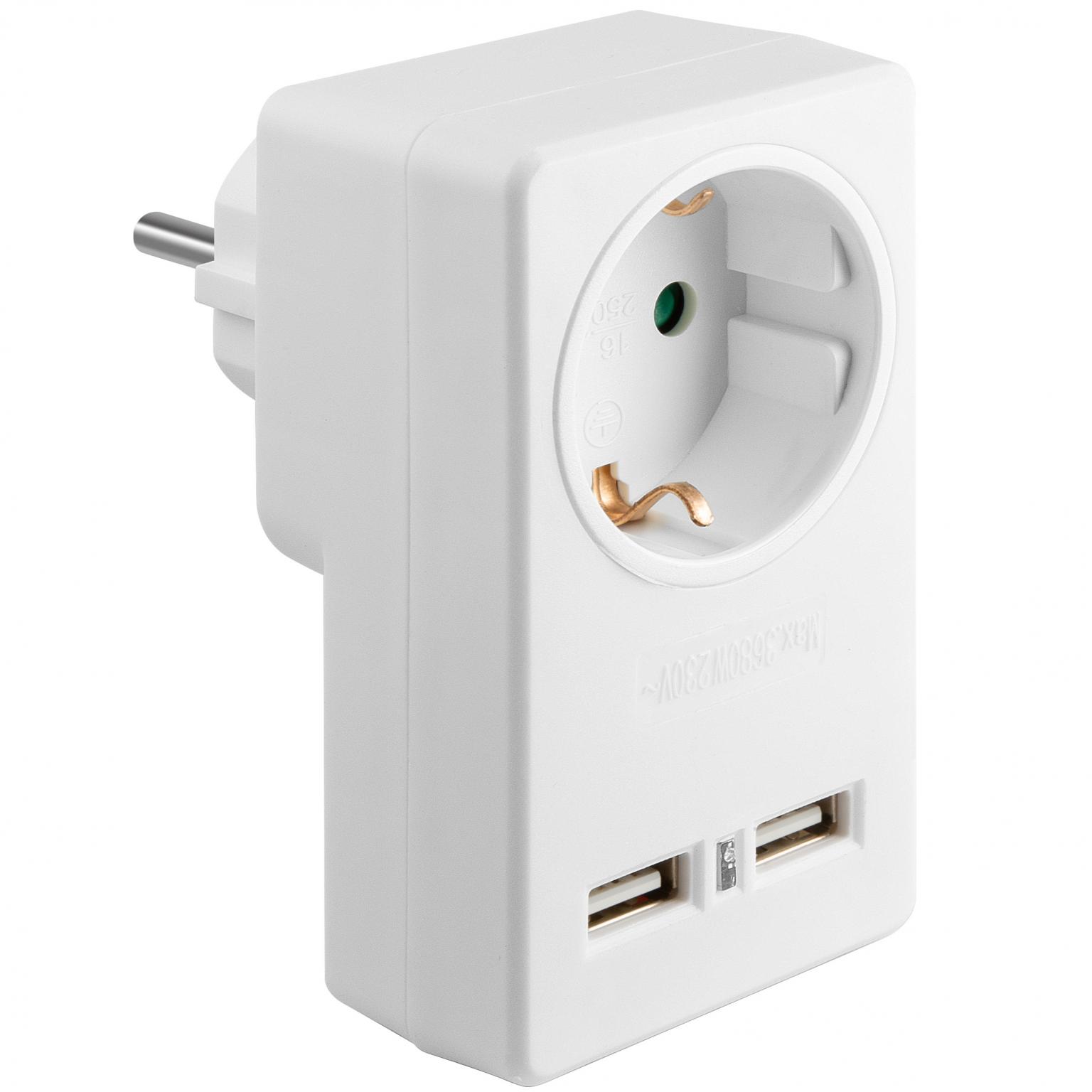 Allteq - USB stopcontact - Doorvoerstekker - - 2x - Wit - Kabelman