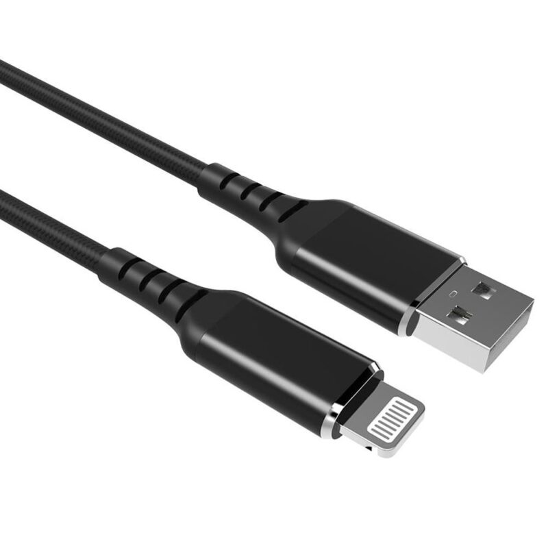 USB A naar Lightning kabel – 2.0 – Apple MFI gecertificeerd – Nylon mantel – Zwart – 2 meter – Allteq