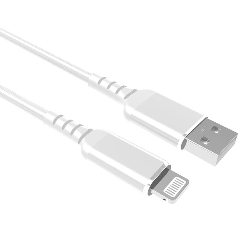 USB A naar Lightning kabel – 2.0 – Apple MFI gecertificeerd – Nylon mantel – Wit – 1 meter – Allteq