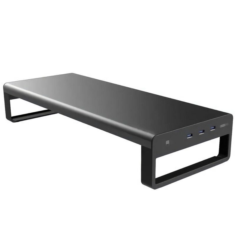 Allteq – Monitorstandaard – Beeldscherm verhoger – 3x USB – 60 x 21 x 9.7 cm – Aluminium – Zwart