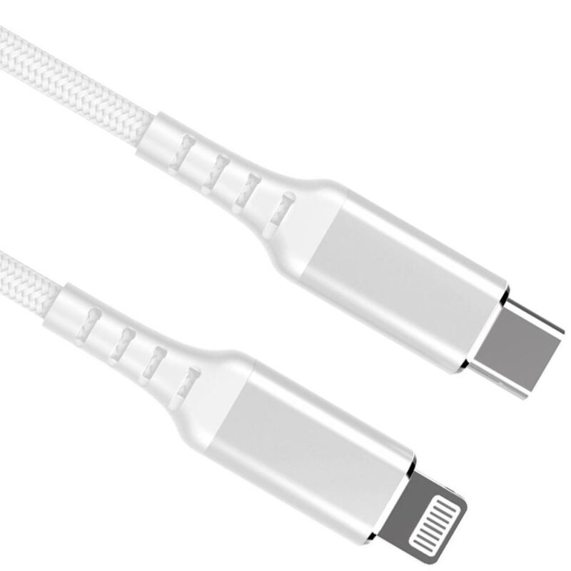 USB C naar Lightning kabel – Apple MFI gecertificeerd – 2.0 – Nylon mantel – Wit – 3 meter – Allteq