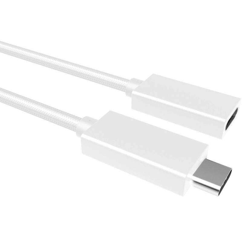 USB C verlengkabel – Male to female – 3.1 gen 2 – 10 Gb/s – Nylon mantel – Wit – 0.5 meter – Allteq