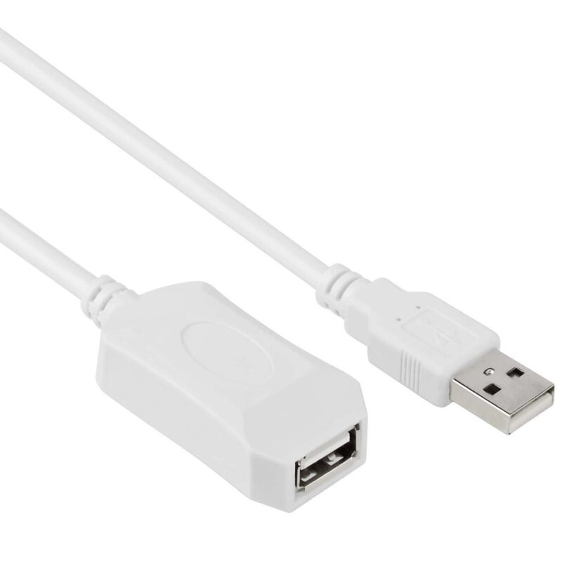 USB verlengkabel 2.0 – Wit – 10 meter – Allteq
